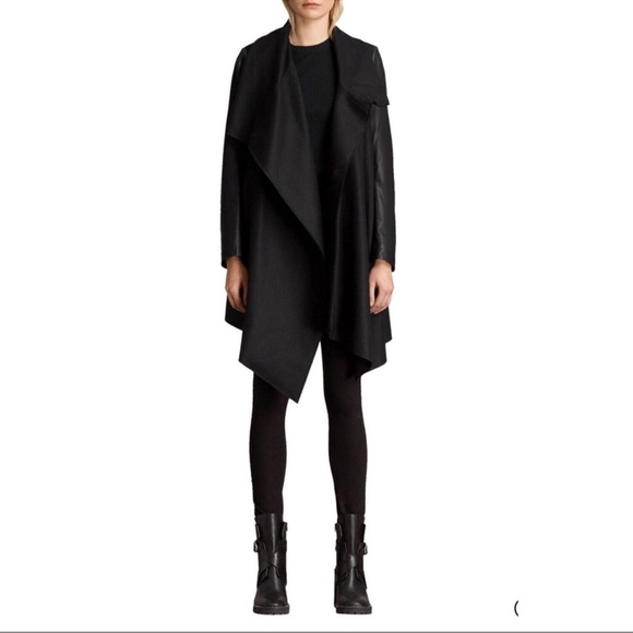 AllSaints Hyde Monument Coat | Kendall Jenner Worn Style | Vegan Leather Sleeves - Picture 3 of 16